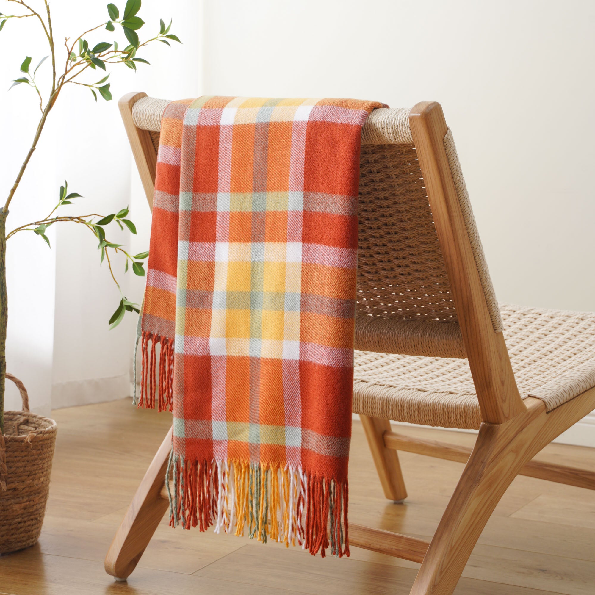 Orange-Red Plaid Throw